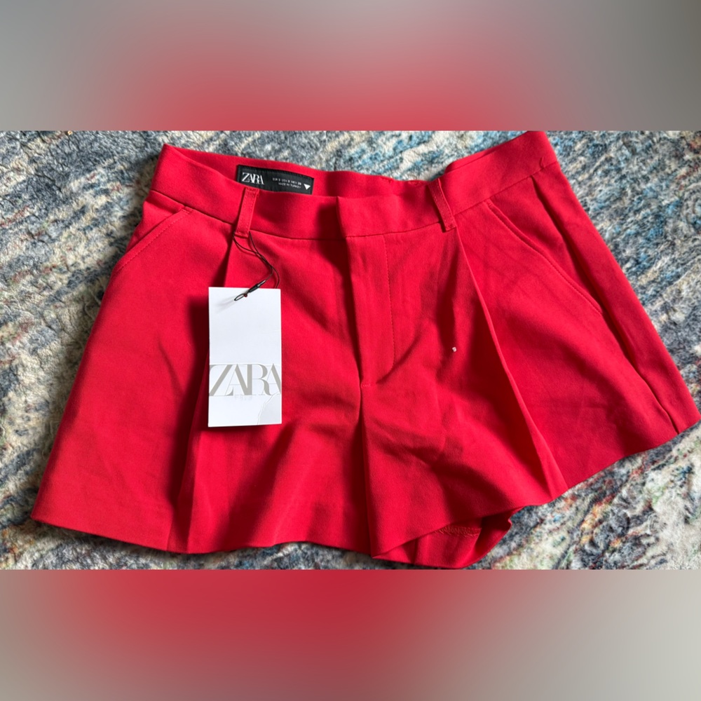 Zara Red Skorts with Tailored Pleats